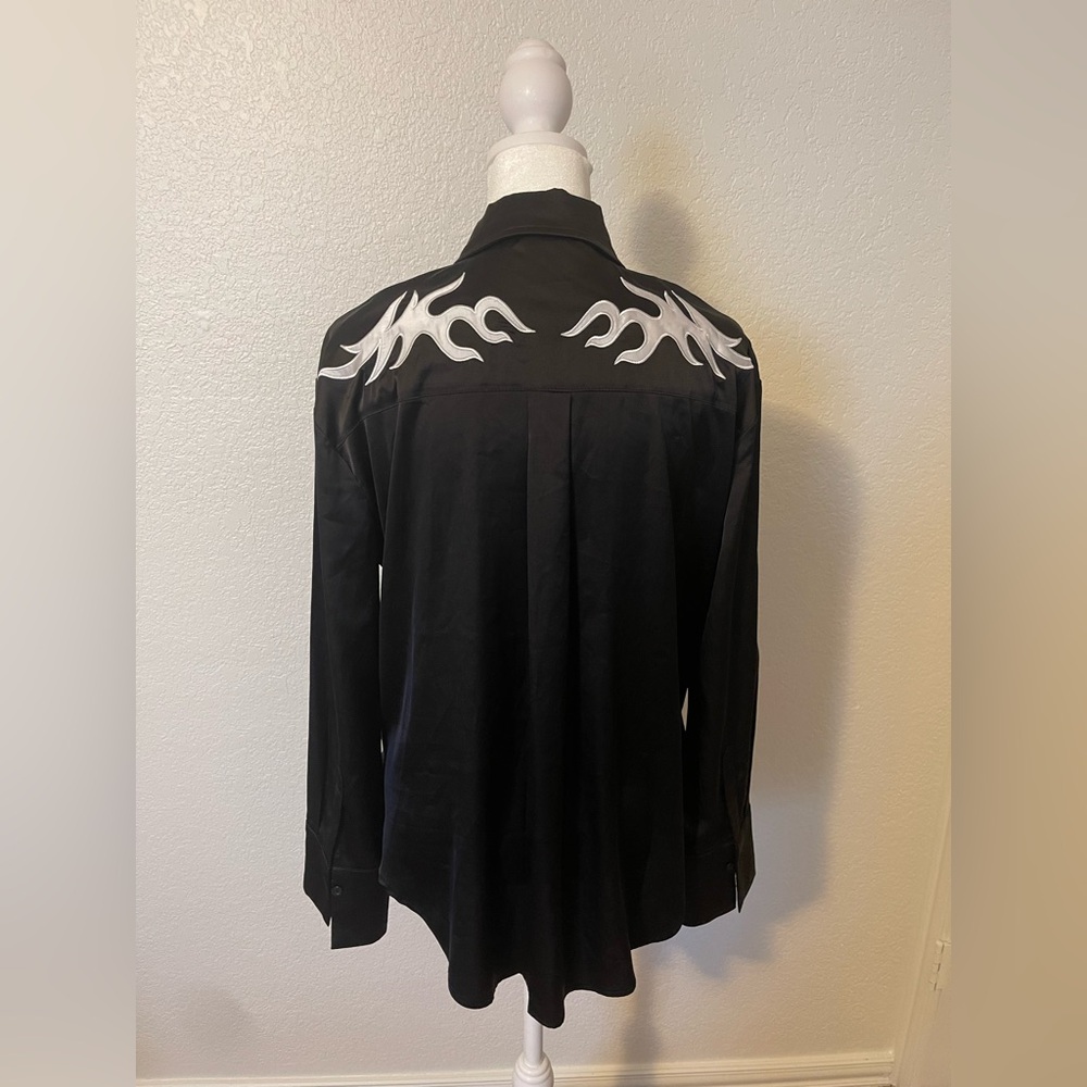 12th Tribe Black Button Down with White Flame Design - Picture 3 of 7